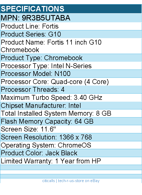 HP 9R3B5UTABA Fortis G10 11.6" Touchscreen Chromebook - HD - Intel N-Series N100