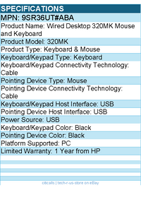 HP 9SR36UT#ABA Wired Desktop 320MK Mouse and Keyboard - Black