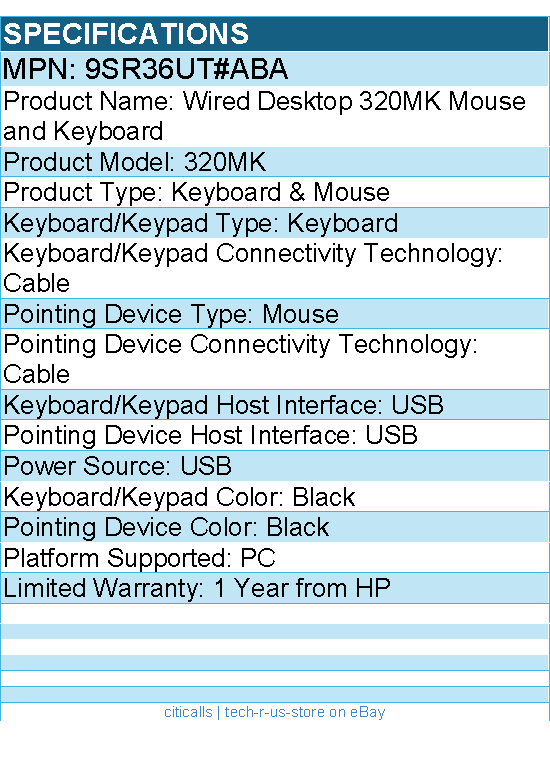 HP 9SR36UT#ABA Wired Desktop 320MK Mouse and Keyboard - Black