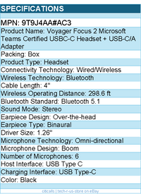 HP Poly 9T9J4AA#AC3 Voyager Focus 2 Microsoft Teams Certified Headset - Black