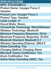 HP Poly 9T9J6AA#AC3 Voyager Focus 2 Microsoft Teams Certified USB-C-C Headset