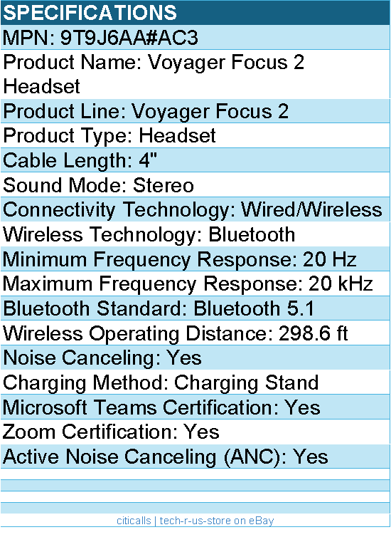 HP Poly 9T9J6AA#AC3 Voyager Focus 2 Microsoft Teams Certified USB-C-C Headset