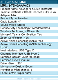 HP Poly 9T9K0AA#AC3 Voyager Focus 2 Microsoft Teams Certified USB-C-C Headset
