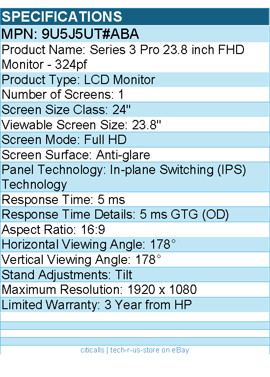 HP 9U5J5UT#ABA 324pf 24" Class Full HD LCD Monitor - 16:9 - Black