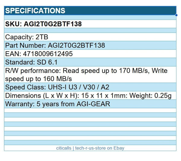 AGi AGI2T0G2BTF138 2TB TF138 UHS-I U3 V30 A2 MicroSD SD 6.1 Retail