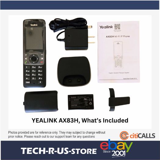 Yealink AX83H Cordless WiFi VoIP Handset 4 SIP Phone BT w Clip Cradle Battery