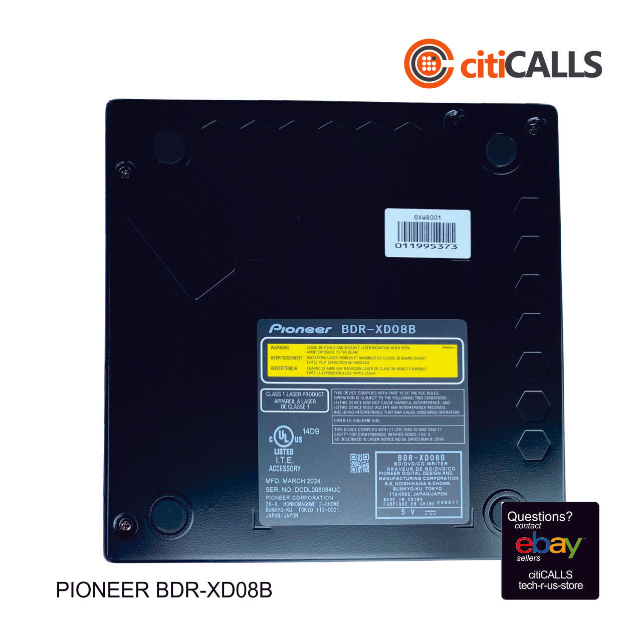 Pioneer BDR-XD08B Slim BDRW DVDRW Blu-Ray Disc Writer Clamshell USB 3.2 Black