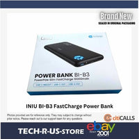 INIU BI-B3 10000 mAh Li-Ion Polymer Power Bank 3A 5V USB-C Charger Adapter Black