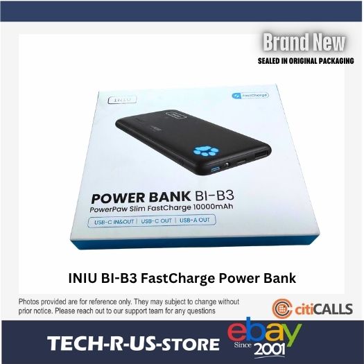 INIU BI-B3 10000 mAh Li-Ion Polymer Power Bank 3A 5V USB-C Charger Adapter Black