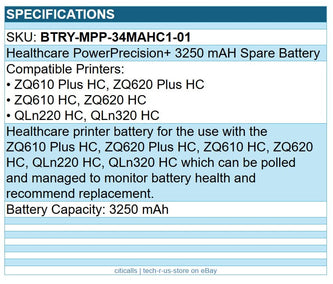 Zebra BTRY-MPP-34MAHC1-01 Healthcare Spare Smart Battery 3250 mAH - For Mobile