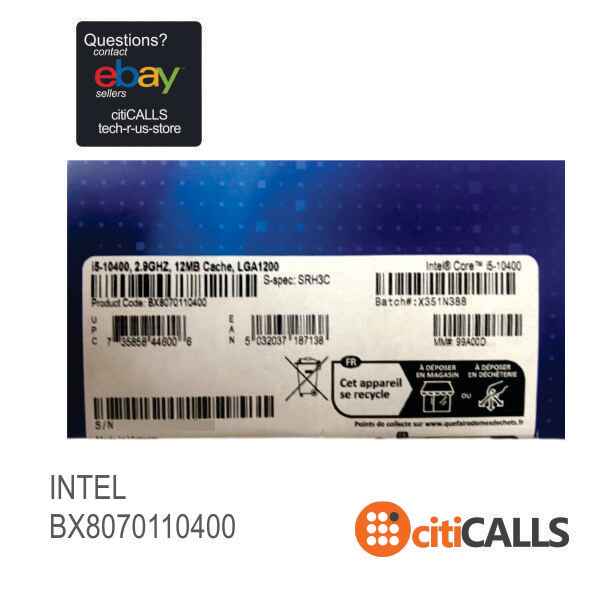 Intel BX8070110400 Core i5 10400 - 2.9 GHz - 6-core - 12 threads -LGA1200 Socket