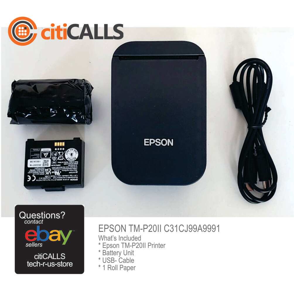 Epson C31CJ99A9991 TM-P20II 2" Ultra Compact Portable Receipt Printer; Bluetooth