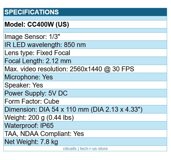 Synology CC400W (US) 4MP AI Surveillance Wi-Fi Camera IP65 Retail