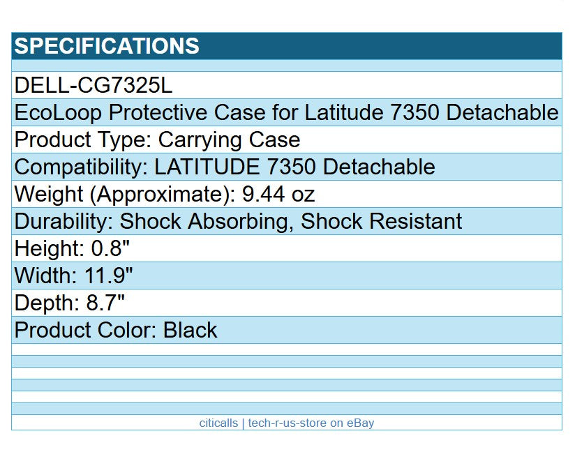 Dell DELL-CG7325L EcoLoop Rugged Carrying Case for 13.3" 7350 w Shld Strap Black