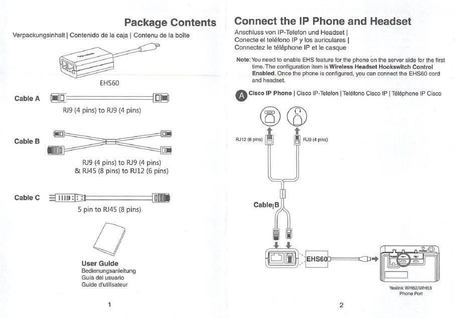 Yealink EHS60 EHS Wireless Headset Adapter for Avaya Cisco Grandstream Polycom