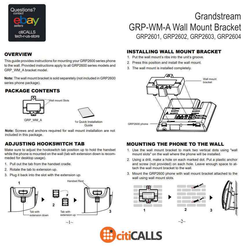 Grandstream Rackmount Kit Grandstream GS-GRP-WM-A Wall Mounting Kit for GRP260x – citiCALLS