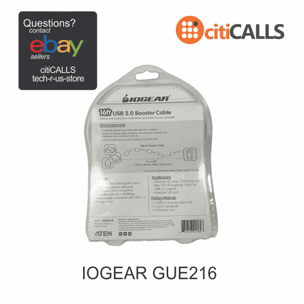 IOGEAR GUE216 USB 2.0 Booster Extension 16FT Cable Type A Male Type A Female