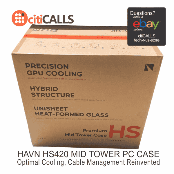HAVN HS420-07 VGPU Vertical GPU Airflow 4-Storage-Bay Mid Tower PC Case White