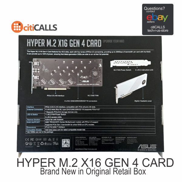 ASUS HYPER M.2 X16 GEN 4 CARD PCIe 4.0 X4 Expansion Card Supports 4 NVMe M.2