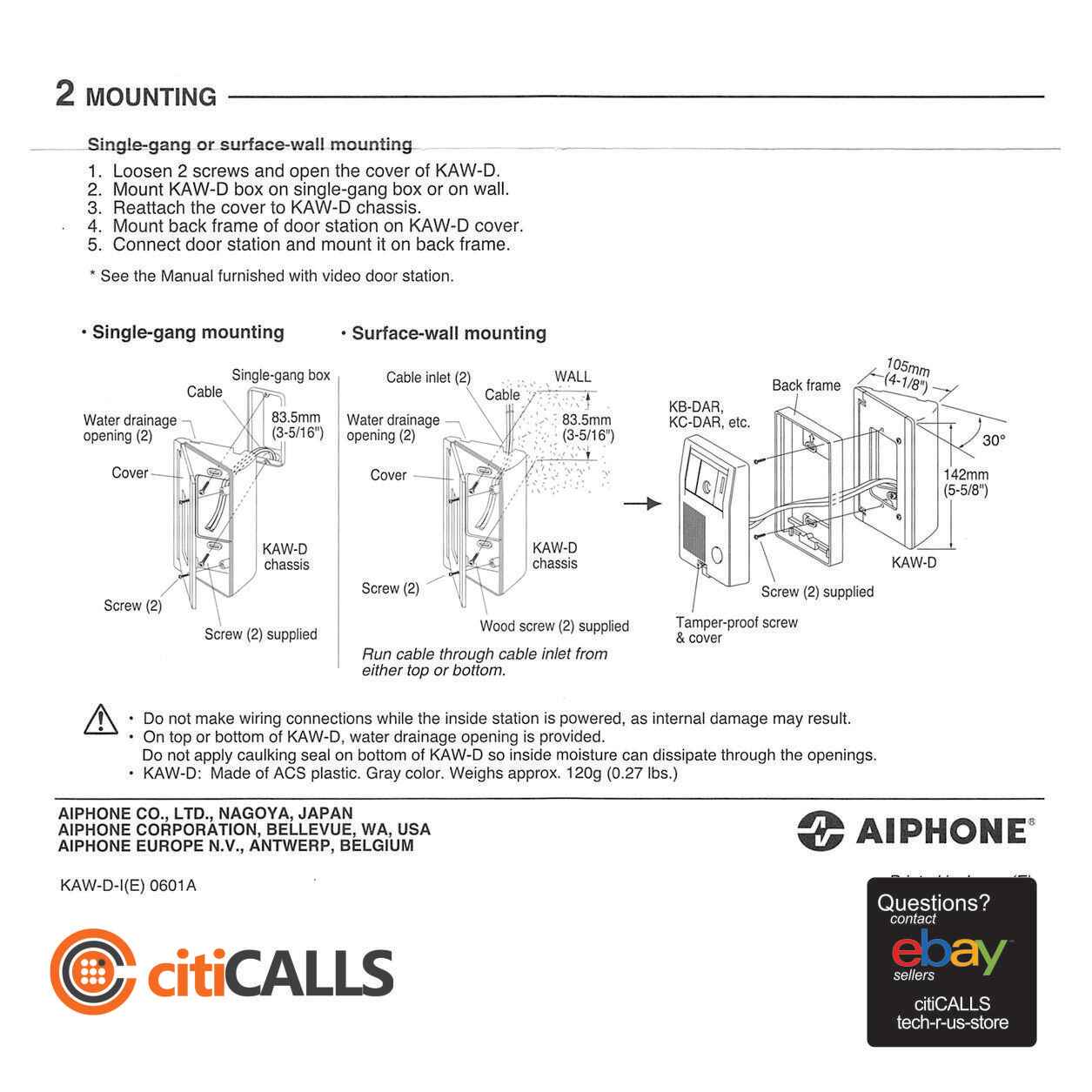 Aiphone KAW-D 30-Degree Angle Box for 1-Gang Surface Mount Door Stations