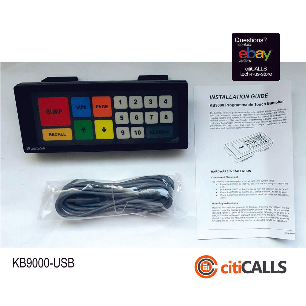 Logic Controls KB9000-USB KB900 Touch Bumpbar, USB Cable - Black
