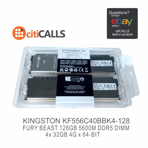 Kingston KF556C40BBK4-128 128GB (4x32GB) DDR5 5600MT/s CL40 FURY Beast Black XMP