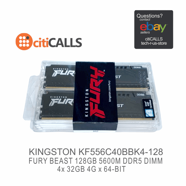 Kingston KF556C40BBK4-128 128GB (4x32GB) DDR5 5600MT/s CL40 FURY Beast Black XMP