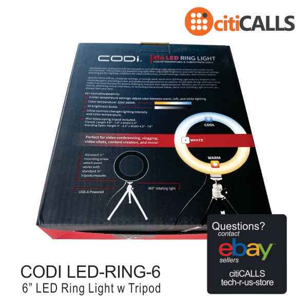 Codi LED-RING-6 6" LED Ring Light w Mini Tripod 3 Color Temp 10 Bright Levels