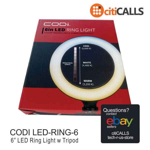Codi LED-RING-6 6" LED Ring Light w Mini Tripod 3 Color Temp 10 Bright Levels
