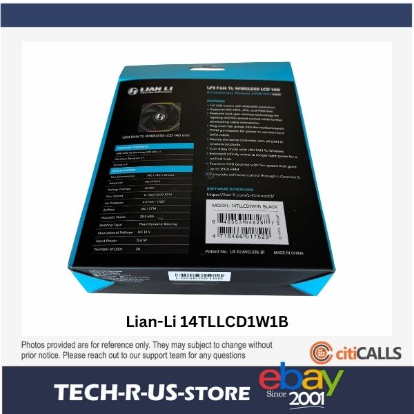 Lian Li 14TLLCD1W1B UNI FAN TL LCD Wireless Signal Mirror 140 RGB 28mm FDB Black