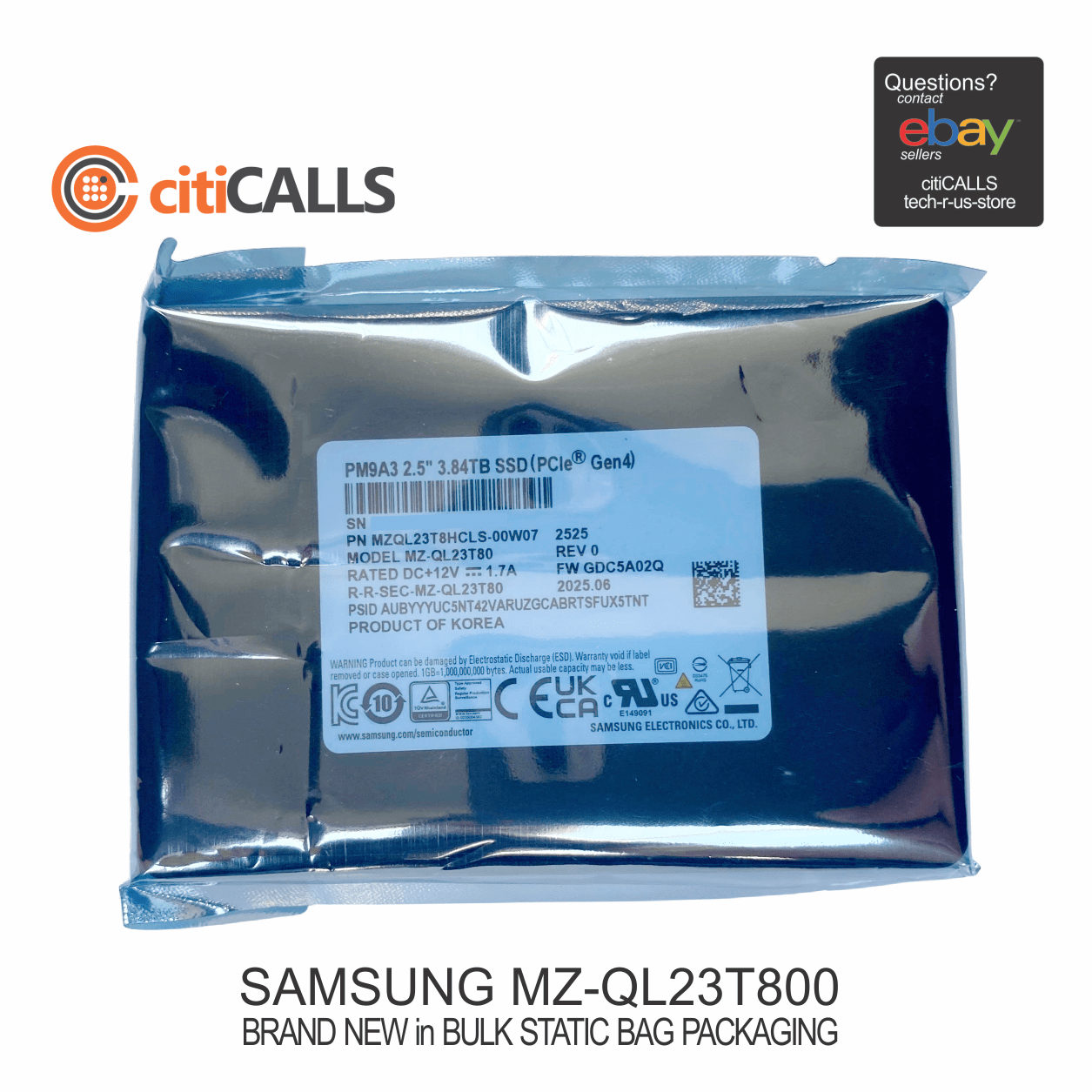 Samsung MZ-QL23T800 PM9A3 - SSD - 3.84 TB - U.2 PCIe 4.0 x4 (NVMe)