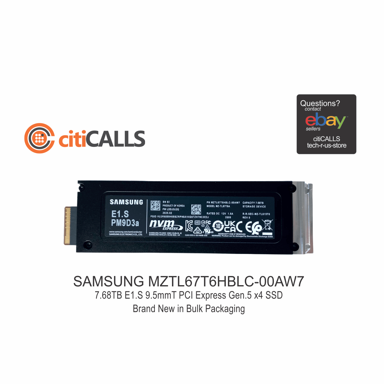 Samsung MZTL67T6HBLC-00AW7 PM9D3a 7.68TB E1.S(9.5mmT) PCI Express Gen.5 x4 SSD