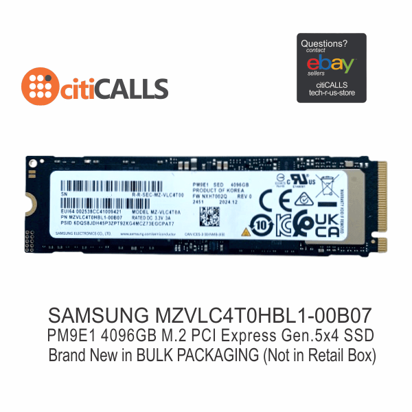 Samsung MZVLC4T0HBL1-00B07 PM9E1 4096GB M.2 PCI Express Gen.5 x4 SSD