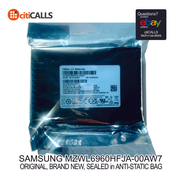 Samsung MZWL6960HFJA-00AW7 PM9D3a 960GB 2.5" PCIe NVMe 5.0x4 SSD Solid State Dr