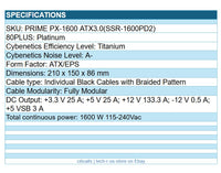 Seasonic PRIME PX-1600 ATX3.0 SSR-1600PD2 80+ 1600W Plat Modular Power Supply