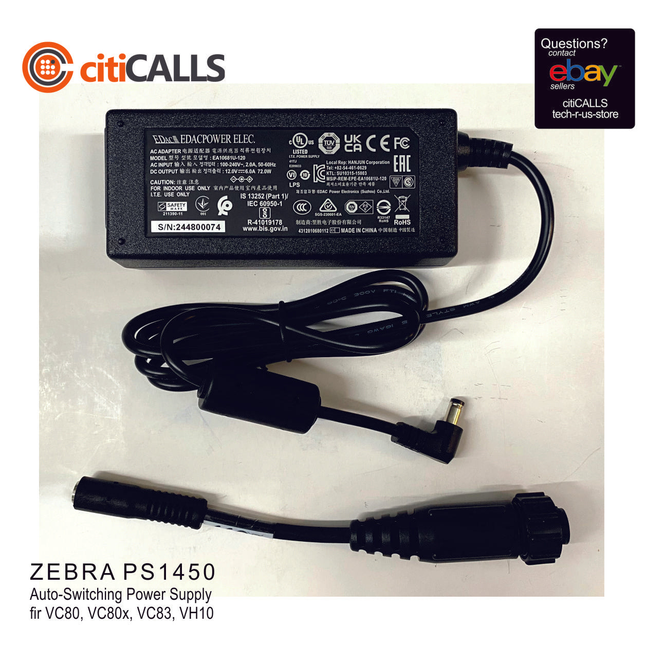 Zebra PS1450 AC/DC POWER SUPPLY - 3.30 A - 110/220V