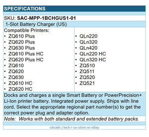 Zebra SAC-MPP-1BCHGUS1-01 1-Slot Battery Charger - 1 - Proprietary Battery Size