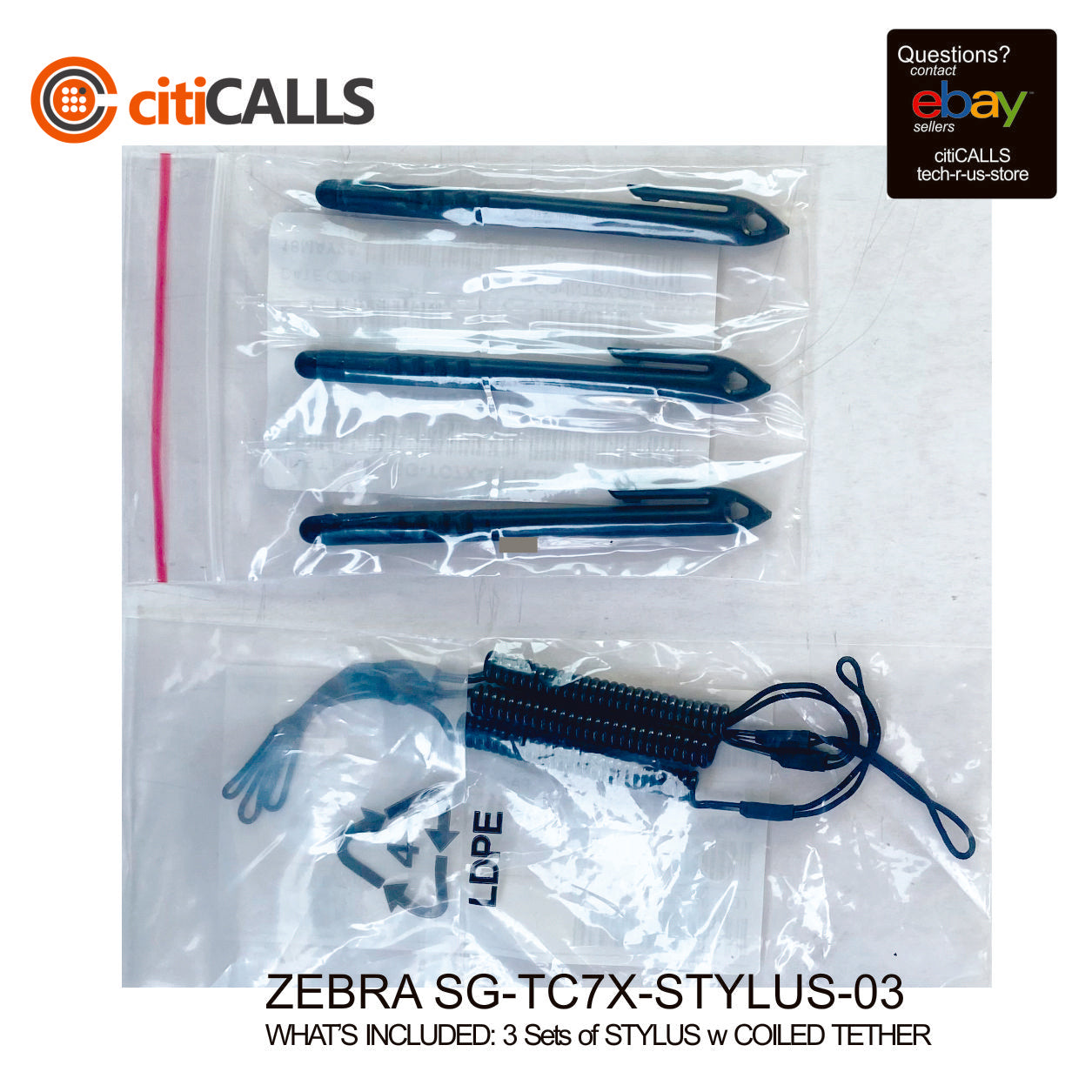 Zebra SG-TC7X-STYLUS-03 Stylus - 3 Pack - Capacitive Touchscreen Type Supported
