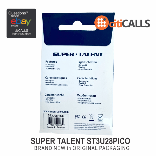Super Talent ST3U28PICO 128GB USB 3.0 Pico Flash Drive Seq. Read: Up to 72 MB/s