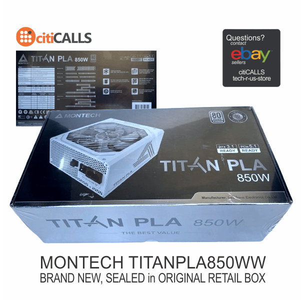 Montech TITANPLA850WW TITAN PLA 850W High-End ATX Gaming Power Supply - 80 Plus