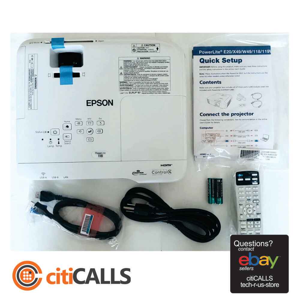 Epson V11HA03020 PowerLite 118 HA03A Ceiling Projector 4:3 1024x768 HDMI USB