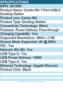 Codi A01059 Centro M3 7 Port USB-C Docking Station - Delivers 100W power