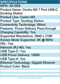 Codi A01059 Centro M3 7 Port USB-C Docking Station - Delivers 100W power