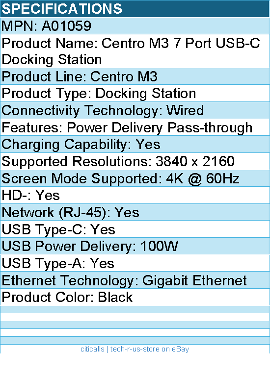 Codi A01059 Centro M3 7 Port USB-C Docking Station - Delivers 100W power