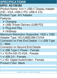 Codi A01063M 4-In-1 USB-C Display Adapter - HotSwap - Plug and Play