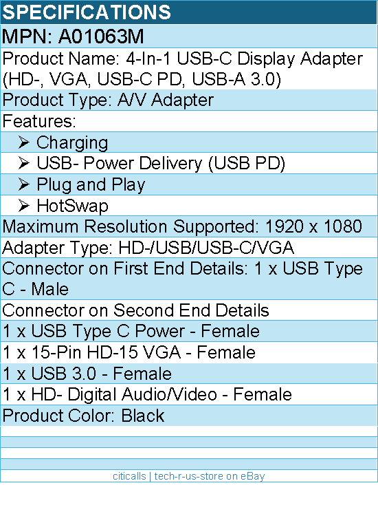 Codi A01063M 4-In-1 USB-C Display Adapter - HotSwap - Plug and Play