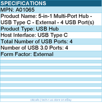 Codi A01065 5-in-1 Multi-Port Hub - USB Type C - External - 4 USB Port(s)