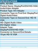 Codi A01066 DisplayPort/DVI/VGA Audio/Video Adapter - Lightweight