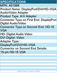 Codi A01066 DisplayPort/DVI/VGA Audio/Video Adapter - Lightweight