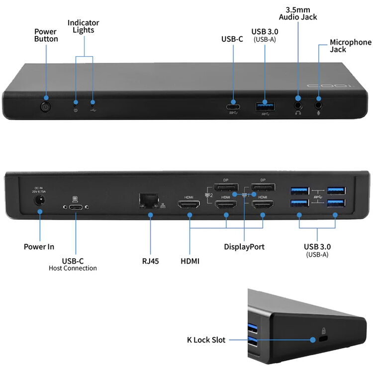 Codi A01080 Centro USB-C Triple Display Docking Station - Black
